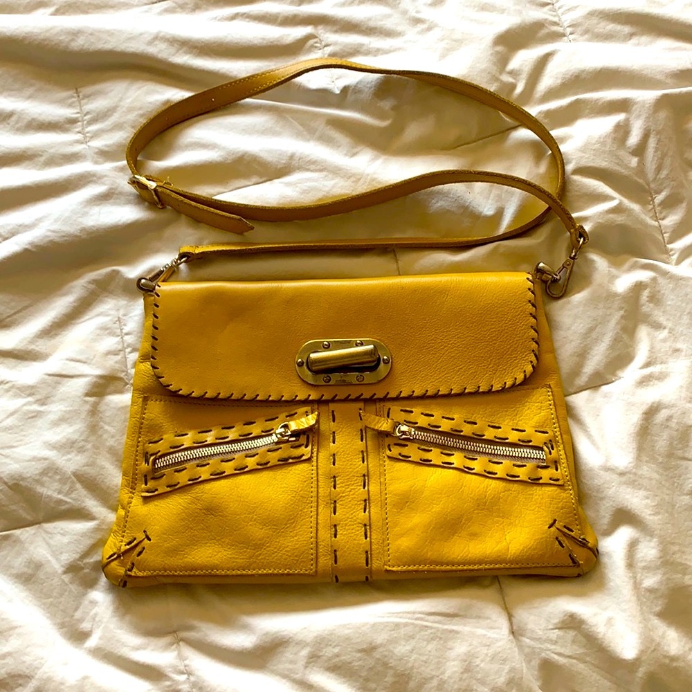 Salvatore Mustard Yellow Leather Crossbody Bag Gem